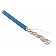 Hyperline UUTP4-C5E-S24-IN-PVC-BL-100 (100 м) Кабель витая пара, неэкранированная U/UTP, категория 5e, 4 пары (24 AWG), одножильный (solid), PVC, -20°C – +75°C, синий - гарантия: 15 лет компонентная, 25 лет системная