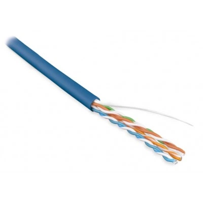 Hyperline UUTP4-C5E-S24-IN-PVC-BL-100 (100 м) Кабель витая пара, неэкранированная U/UTP, категория 5e, 4 пары (24 AWG), одножильный (solid), PVC, -20°C – +75°C, синий - гарантия: 15 лет компонентная, 25 лет системная