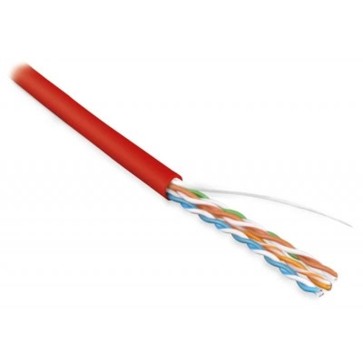 Hyperline UUTP4-C5E-S24-IN-PVC-RD-100 (100 м) Кабель витая пара, неэкранированная U/UTP, категория 5e, 4 пары (24 AWG), одножильный (solid), PVC, -20°C – +75°C, красный - гарантия: 15 лет компонентная, 25 лет системная