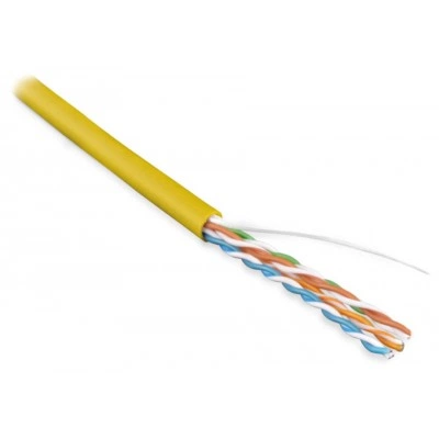 Hyperline UUTP4-C5E-S24-IN-PVC-YL-100 (100 м) Кабель витая пара, неэкранированная U/UTP, категория 5e, 4 пары (24 AWG), одножильный (solid), PVC, -20°C – +75°C, желтый - гарантия: 15 лет компонентная, 25 лет системная